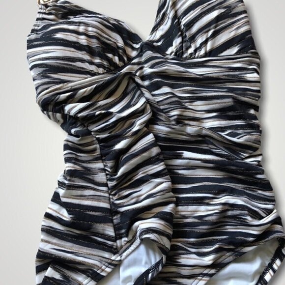 COCO reef one piece swimsuit halter tie metal swirls shirred side spacedye NWT - Picture 4 of 11